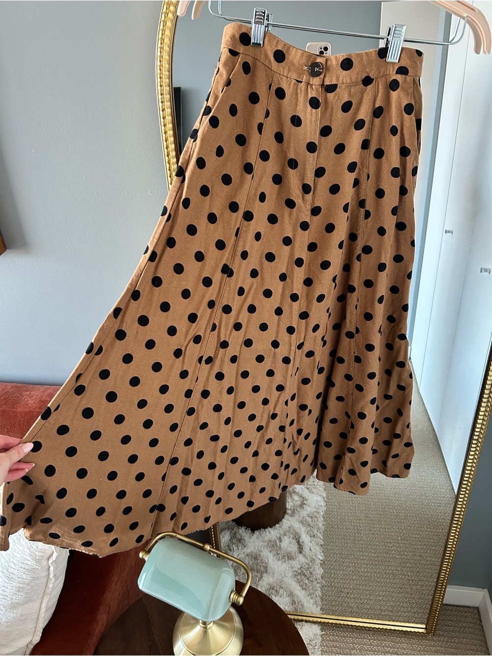 Dress Forum Tan Midi Skirt with Black Polka Dots - Picture 2 of 4